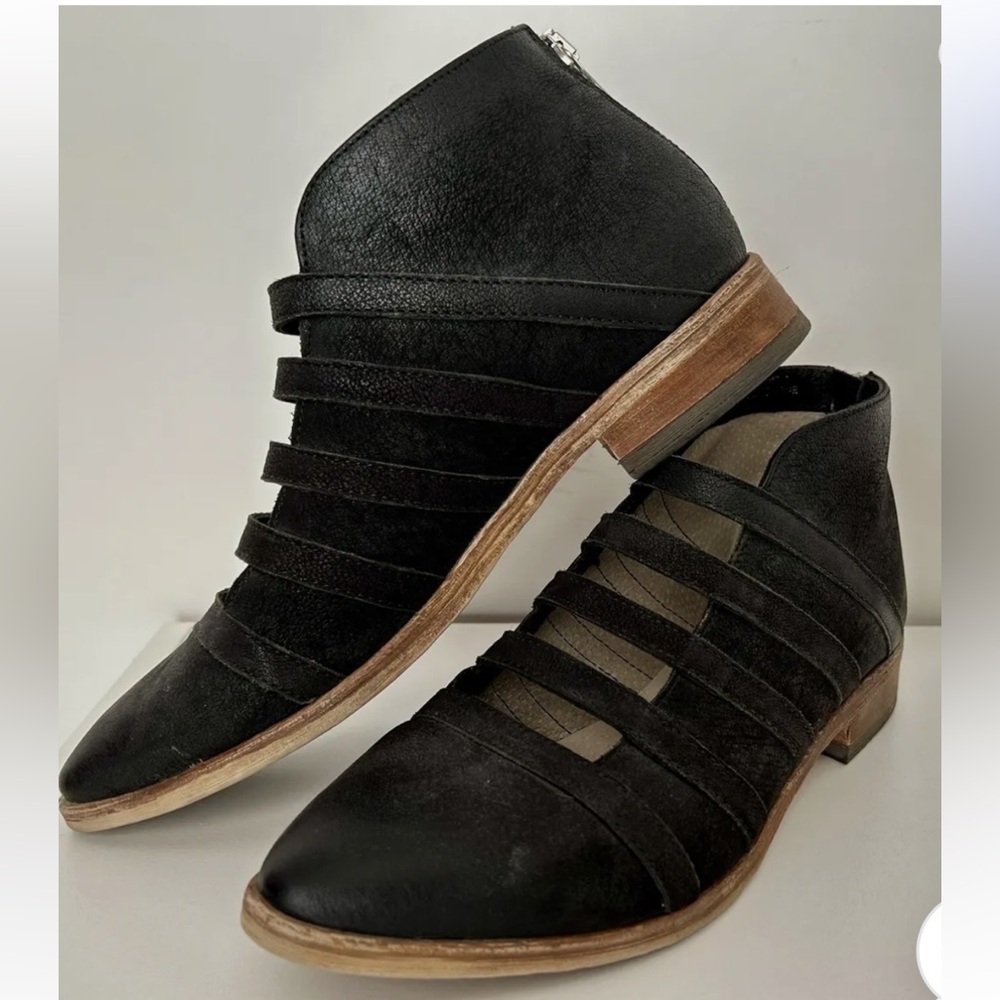 Free People Emma Black Leather Strappy Ankle Booties